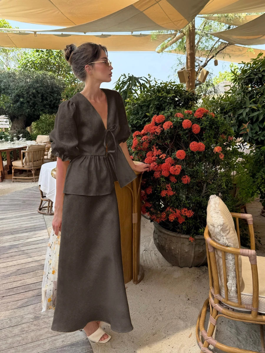 Ensemble 2 Pièces Coton — Chemise & Jupe Longue