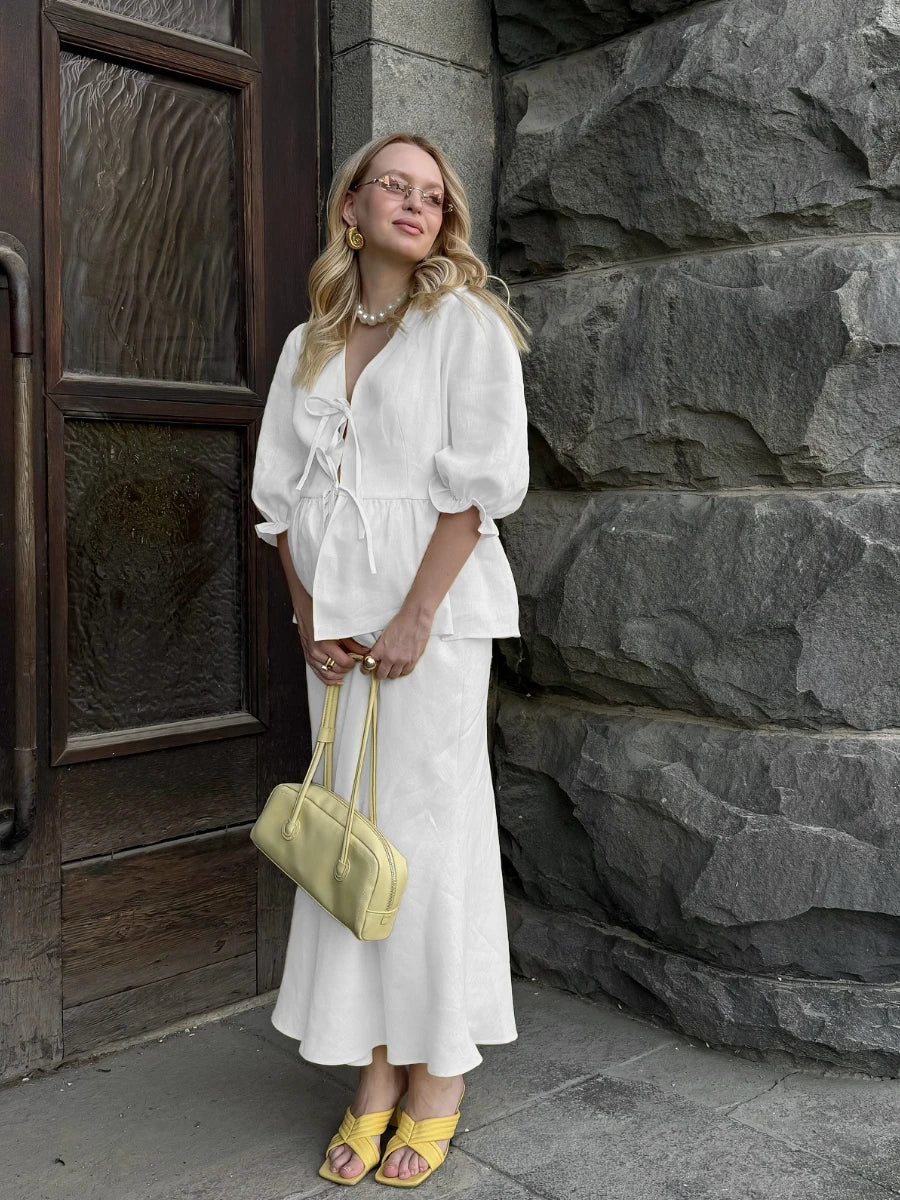 Ensemble 2 Pièces Coton — Chemise & Jupe Longue