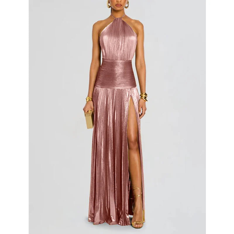 Robe de Soirée Longue avec Corset & Fente — Épaules Dénudées