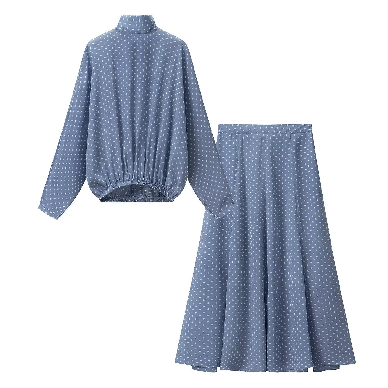 Ensemble 2 Pièces Vintage à Pois — Blouse & Jupe Longue