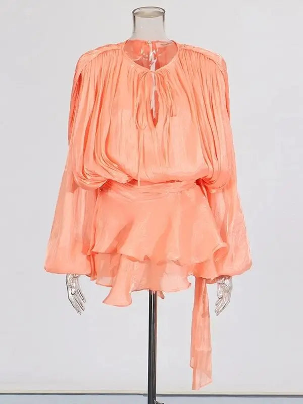 Robe Mini Dentelle Col V – Manches Longues & Style Romantique