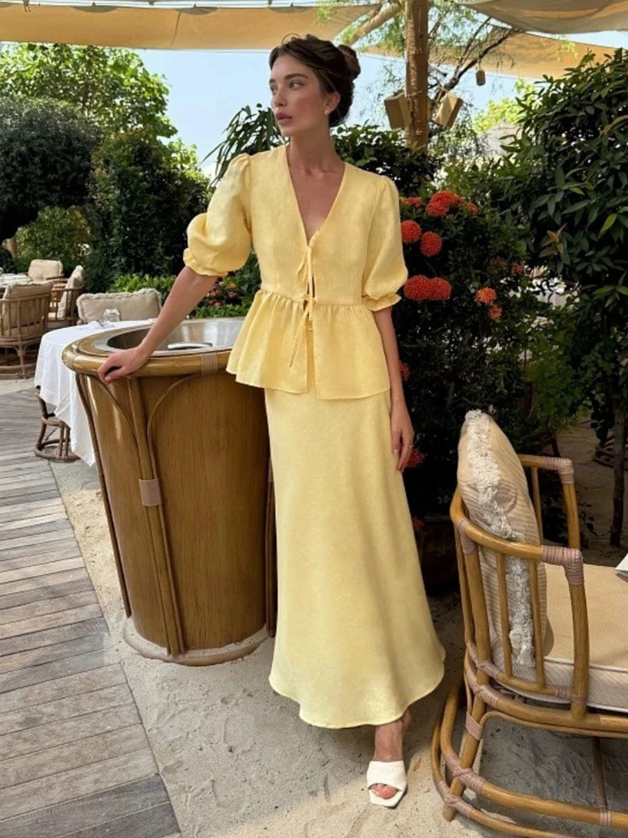 Ensemble 2 Pièces Coton — Chemise & Jupe Longue