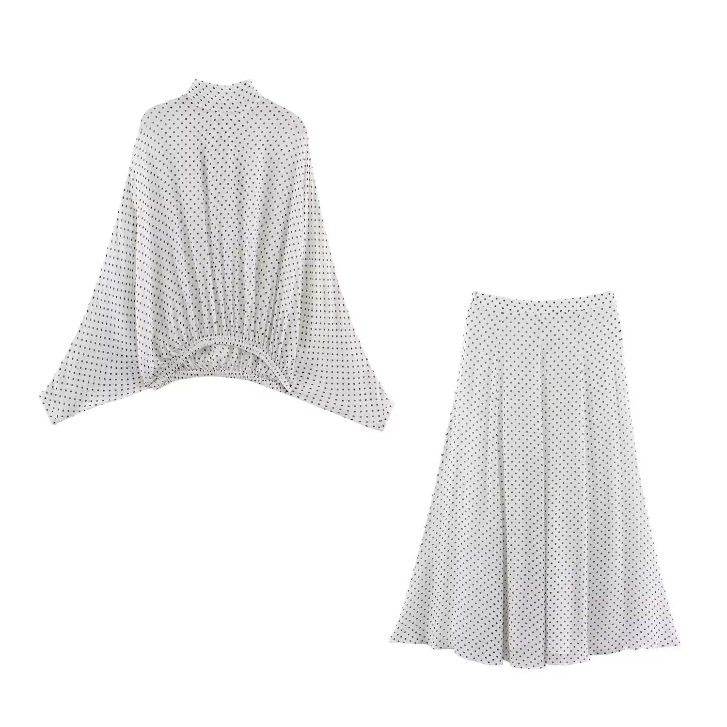 Ensemble 2 Pièces Vintage à Pois — Blouse & Jupe Longue